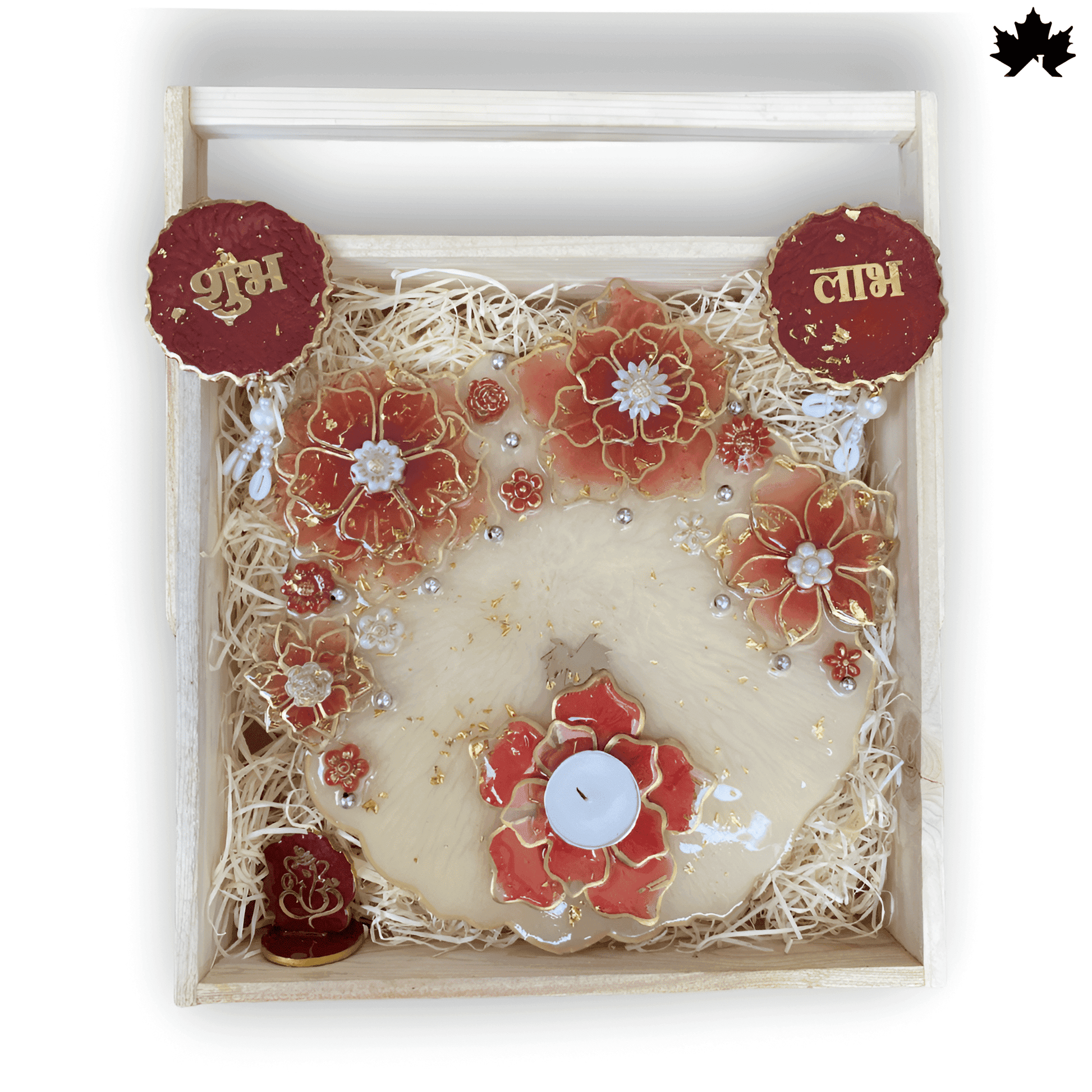 Grand Floral Harmony Combo Set: Pooja Thali, Shubh Laabh, Diya &amp; Ganesh Idol - Fankaarlok