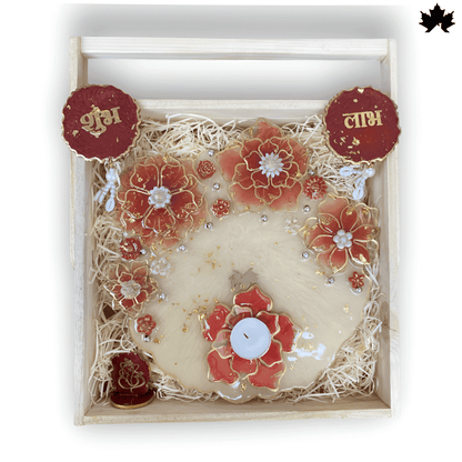 Grand Floral Harmony Combo Set: Pooja Thali, Shubh Laabh, Diya &amp; Ganesh Idol - Fankaarlok
