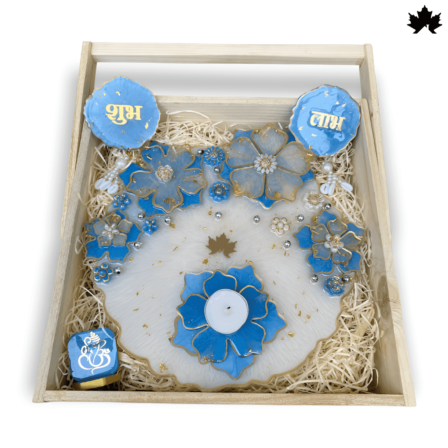 Diwali Pooja Thali Gift Set | Decorative Thali with Shubh Laabh, Diya Holder & Ganesha Idol - Fankaarlok