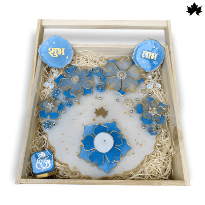 Diwali Pooja Thali Gift Set | Decorative Thali with Shubh Laabh, Diya Holder & Ganesha Idol - Fankaarlok