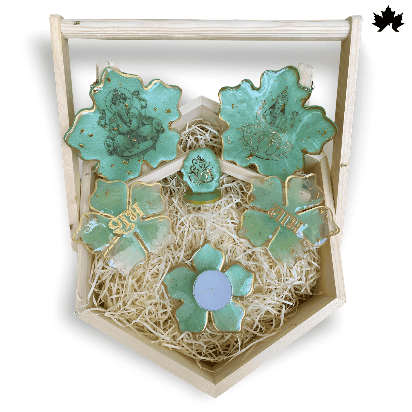 Verdant Blessings Combo Set – Ganesh-Laxmi, Shubh Laabh, Diya Holder &amp; Small Ganesh Ji