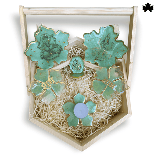 Verdant Blessings Combo Set – Ganesh-Laxmi, Shubh Laabh, Diya Holder &amp; Small Ganesh Ji
