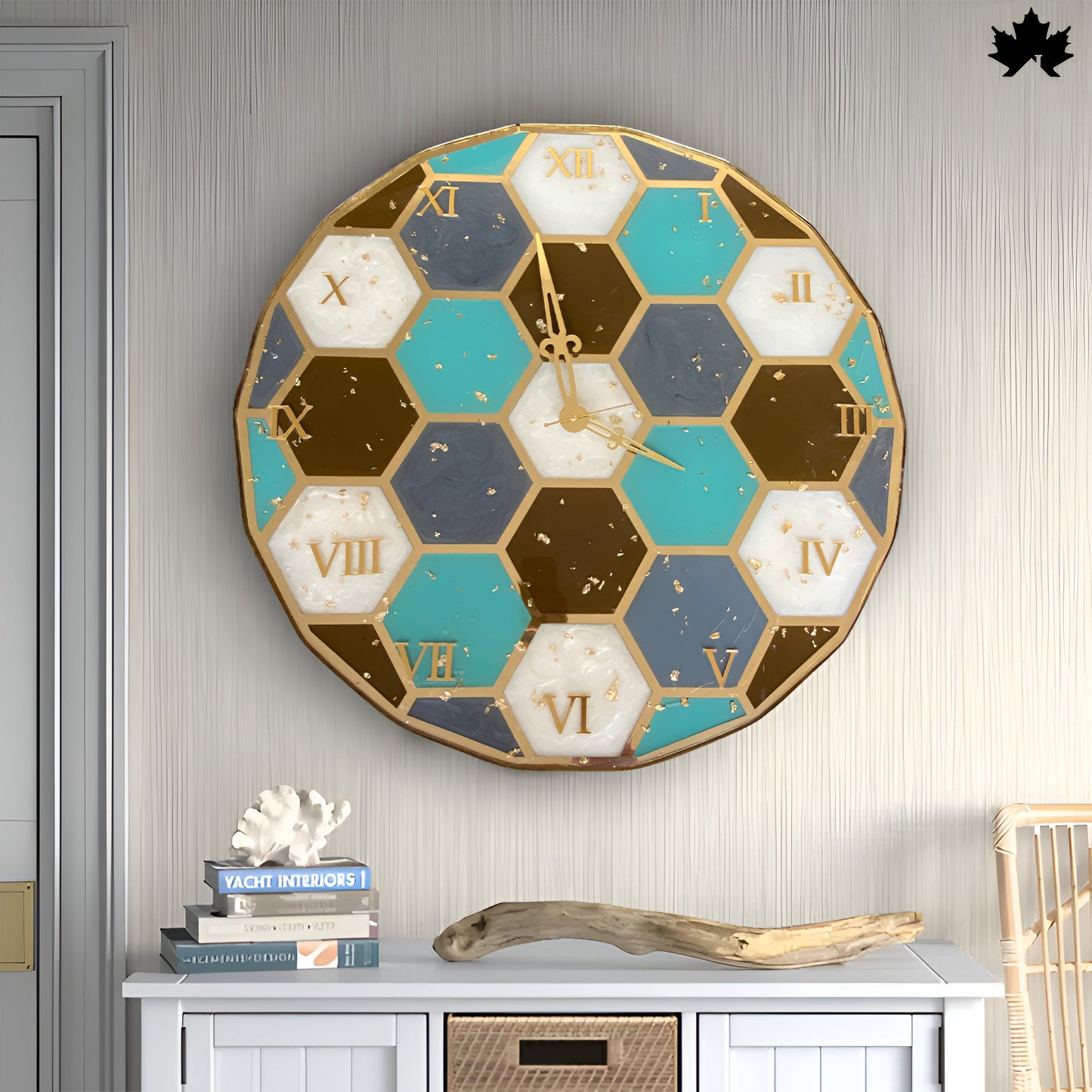 Hexagon Mosaic Pattern – Resin Art Clock  | Unique Wall Clock Design by Fankaarlok