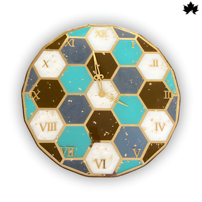 Hexagon Mosaic Pattern – Resin Art Clock  | Unique Wall Clock Design by Fankaarlok