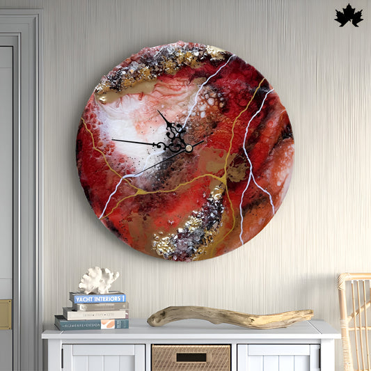 Resin Art Wall Clock – Red Geode Burst | Modern Luxury Wall Clocks by Fankaarlok