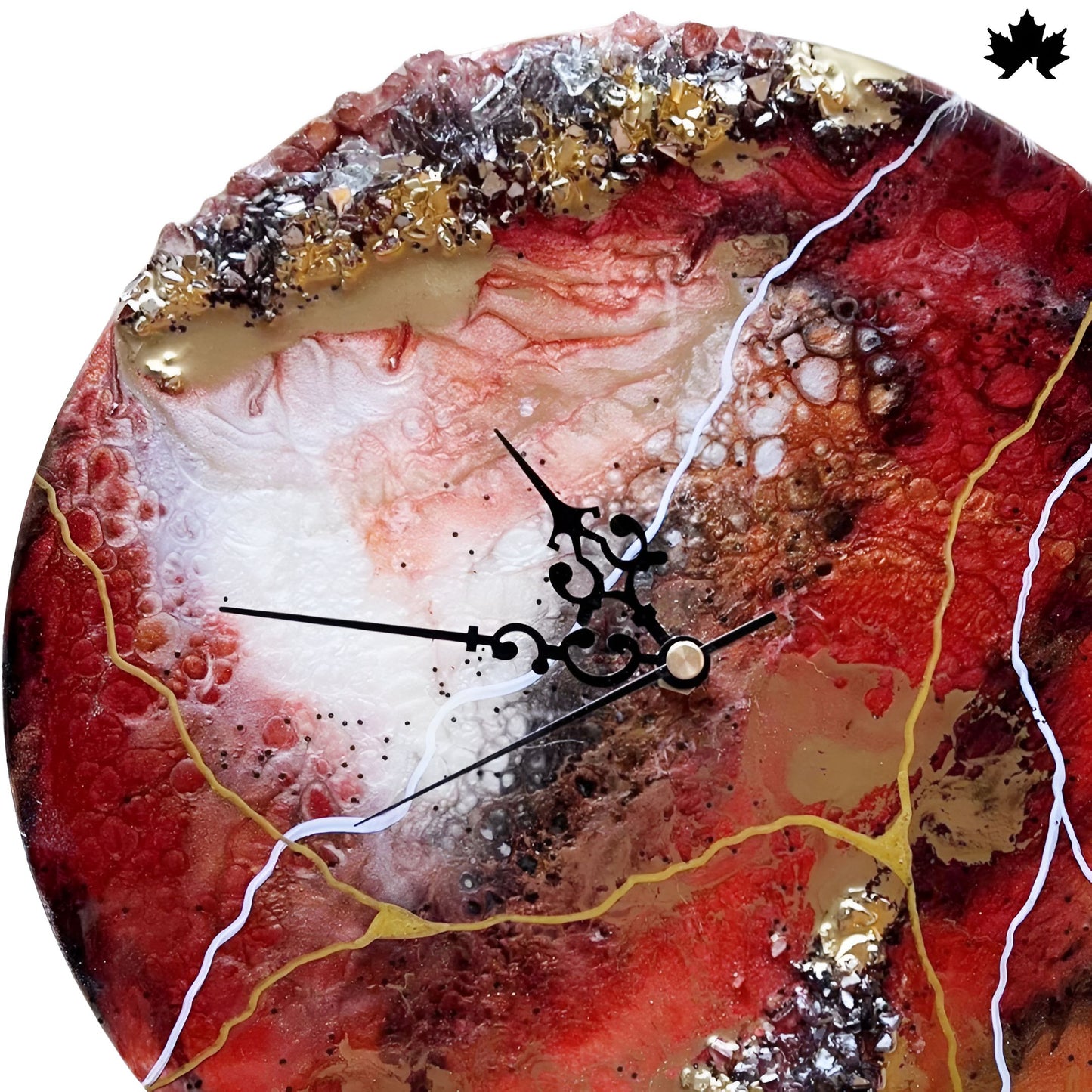 Resin Art Wall Clock – Red Geode Burst | Modern Luxury Wall Clocks by Fankaarlok