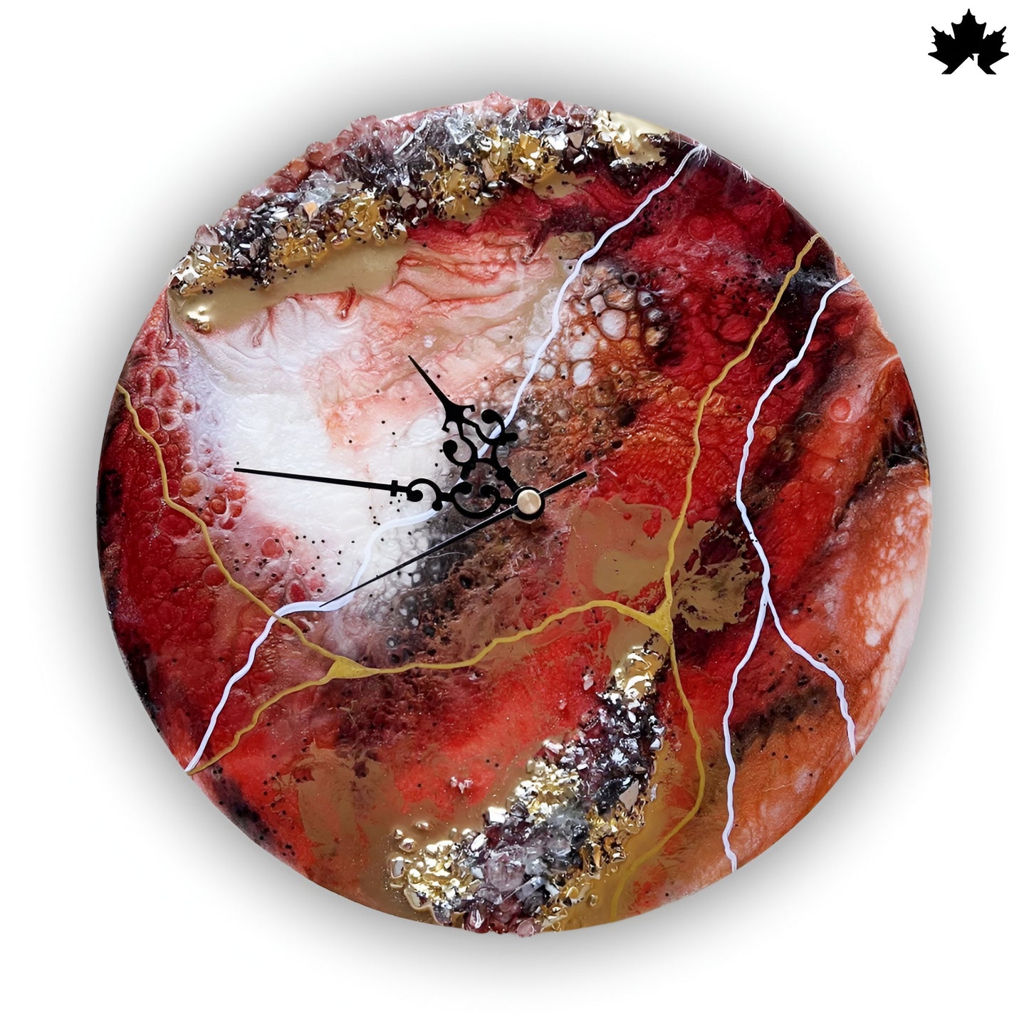 Resin Art Wall Clock – Red Geode Burst | Modern Luxury Wall Clocks by Fankaarlok