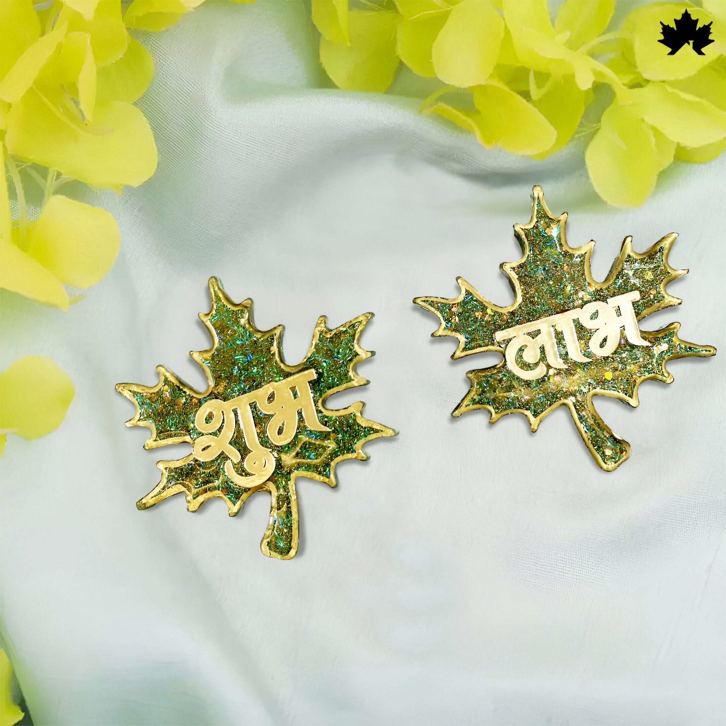 Glittering Green Shubh Laabh Pair - Autumn Leaf Collection - Fankaarlok