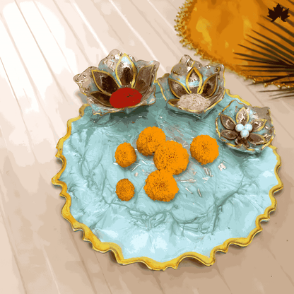 Emerald Lotus Charm – Modern Pooja Thali Designs | Fankaarlok - Fankaarlok