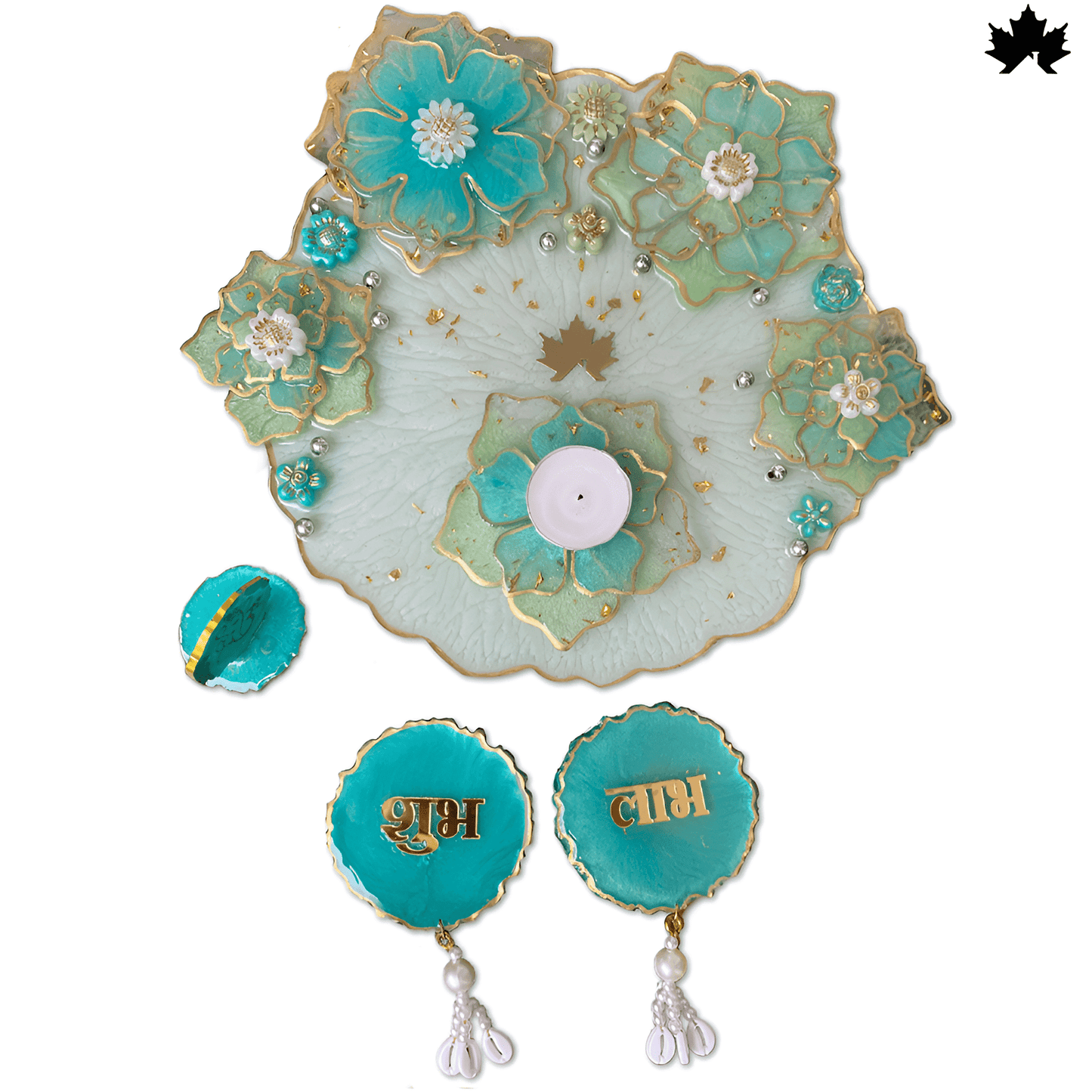 Luxury Diwali Pooja Thali Hamper | Shubh Laabh, Om, and Decorative Diya Holder - Fankaarlok