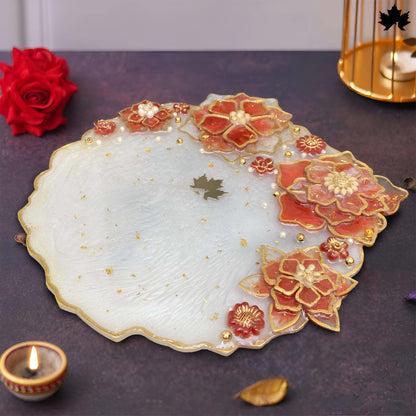 Scarlet Bloom Luxury Pooja Thali with Floral Detailing | Fankaarlok - Fankaarlok