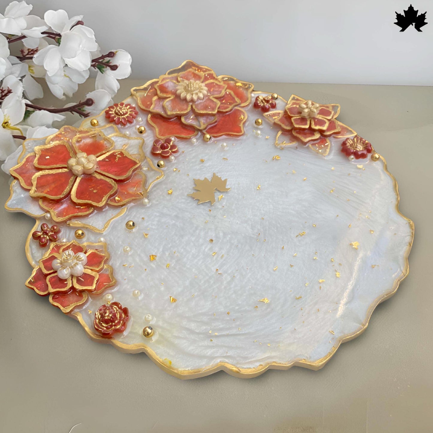 Scarlet Bloom Luxury Pooja Thali with Floral Detailing | Fankaarlok - Fankaarlok