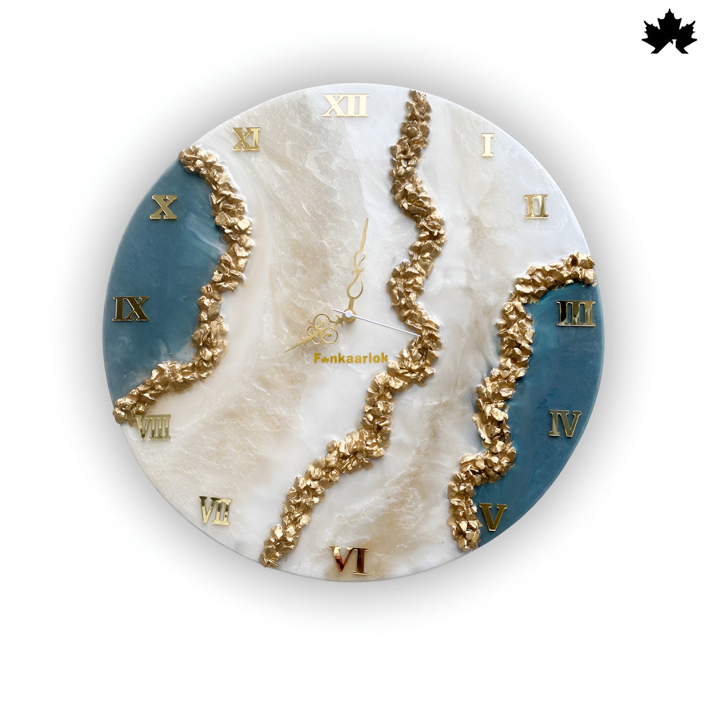 Luxury  Resin Art Clock – Gold Textured Detailing | Big Wall Clock by Fankaarlok