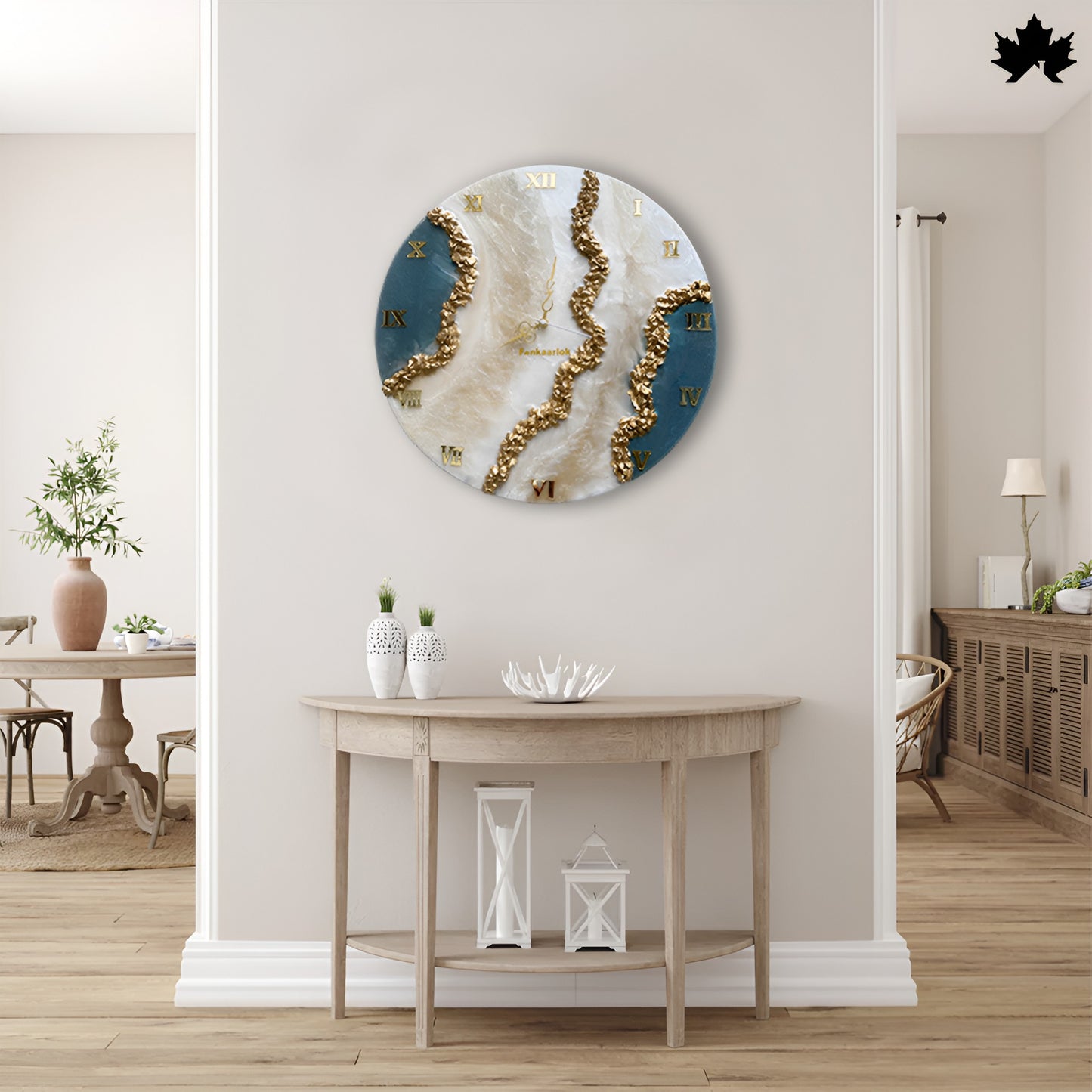 Luxury  Resin Art Clock – Gold Textured Detailing | Big Wall Clock by Fankaarlok