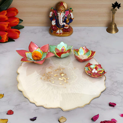 Luxury Pooja Thali for Gifting | Designer Lotus Bowl Thali for Festivals & Weddings - Fankaarlok