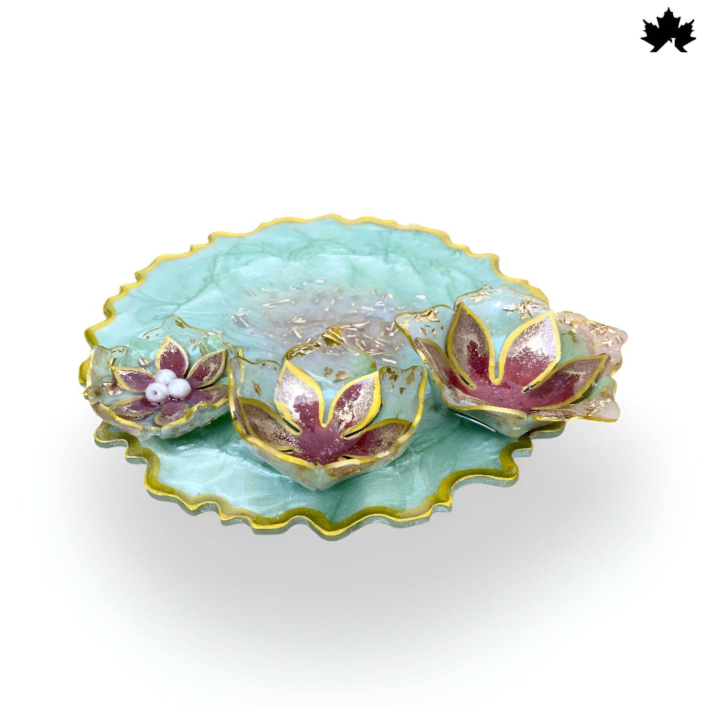 Emerald Lotus Charm – Modern Pooja Thali Designs | Fankaarlok - Fankaarlok