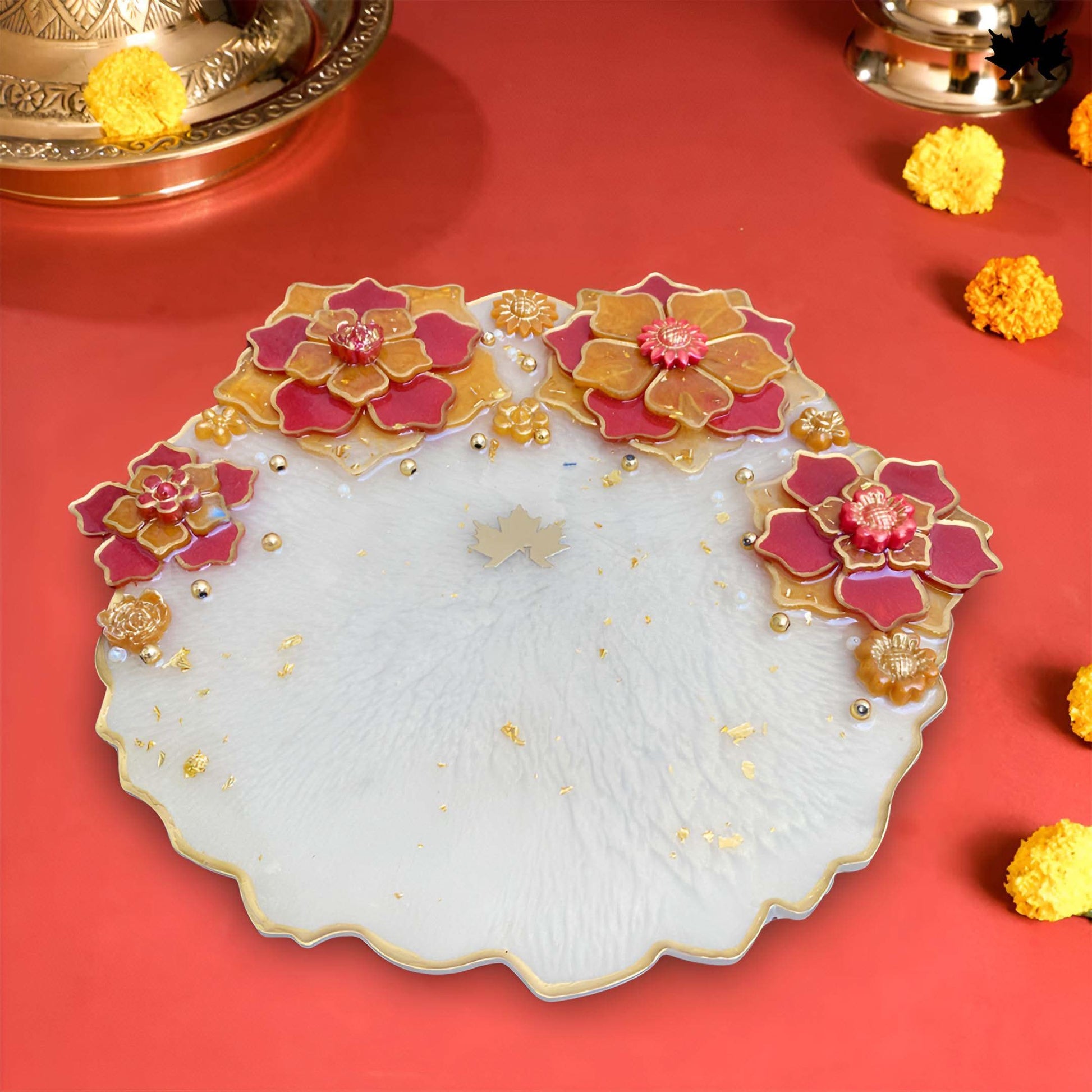 Floral Grace Designer Pooja Thali with Decorative Detailing | Fankaarlok - Fankaarlok