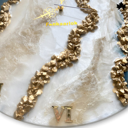 Luxury  Resin Art Clock – Gold Textured Detailing | Big Wall Clock by Fankaarlok