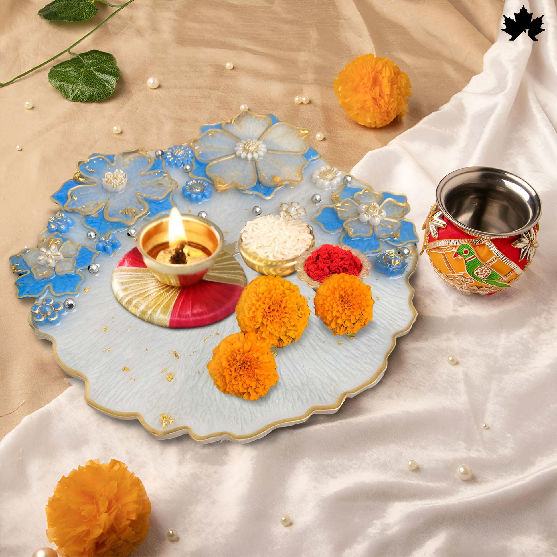 Blue Blossom Divine Pooja Thali – Buy Pooja Thali Online | Fankaarlok - Fankaarlok