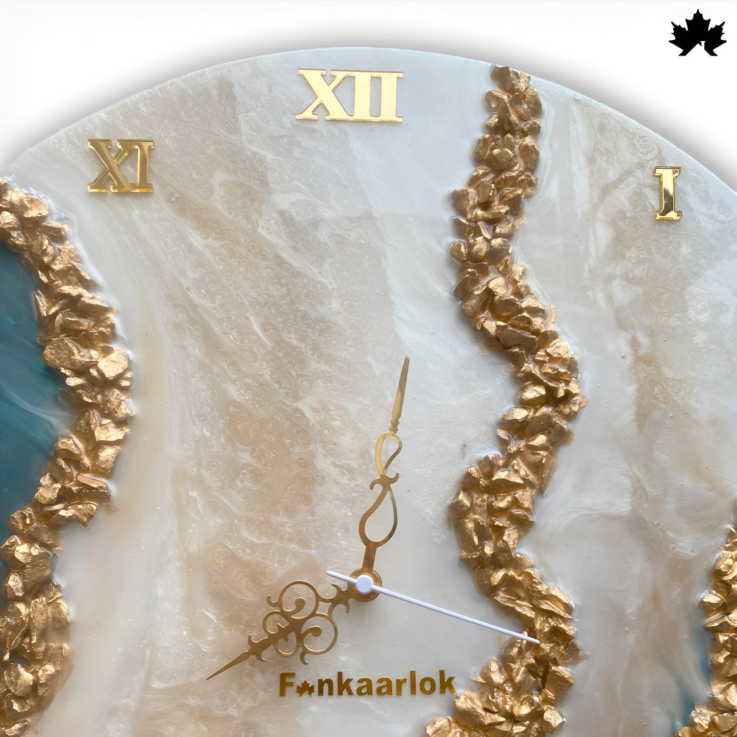 Luxury  Resin Art Clock – Gold Textured Detailing | Big Wall Clock by Fankaarlok