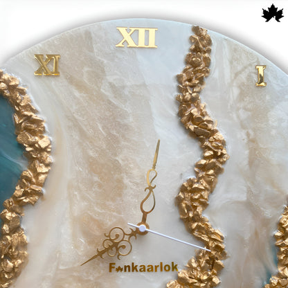Luxury  Resin Art Clock – Gold Textured Detailing | Big Wall Clock by Fankaarlok