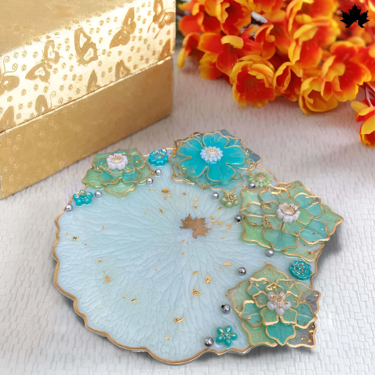 Aqua Bloom Unique Pooja Thali Design with Handcrafted Floral Art | Fankaarlok - Fankaarlok