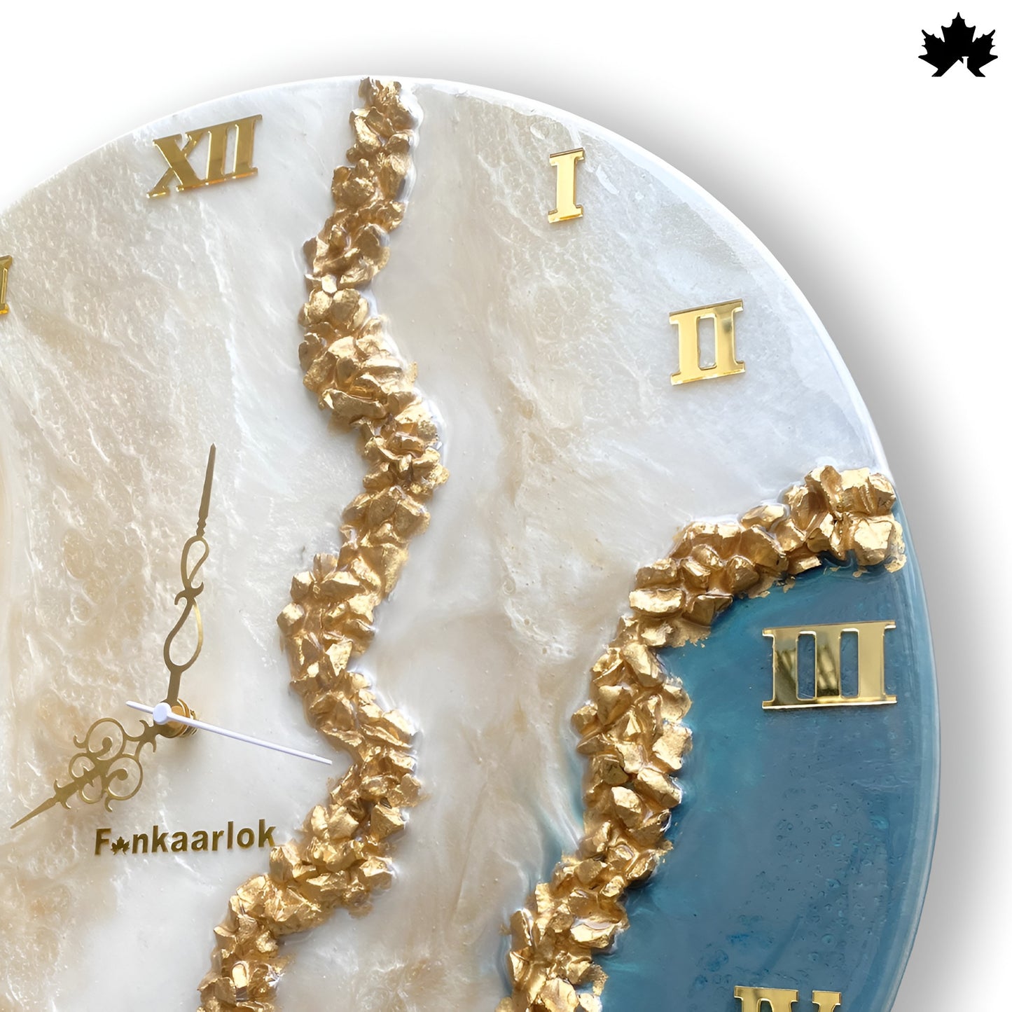 Luxury  Resin Art Clock – Gold Textured Detailing | Big Wall Clock by Fankaarlok