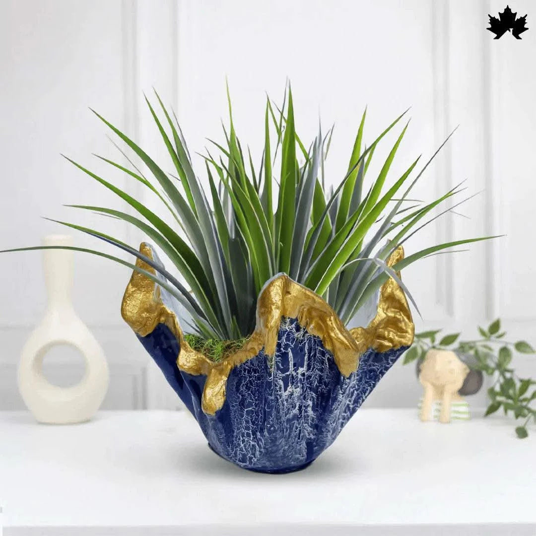 Azure Gold Planter - Elegant Blue Vase with Golden Highlights - Fankaarlok