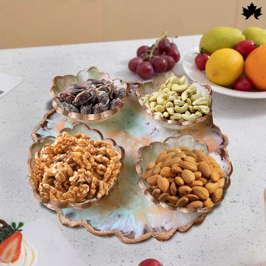 Premium Dry Fruit Serving Tray | Designer Platter with 4 Bowls - Fankaarlok