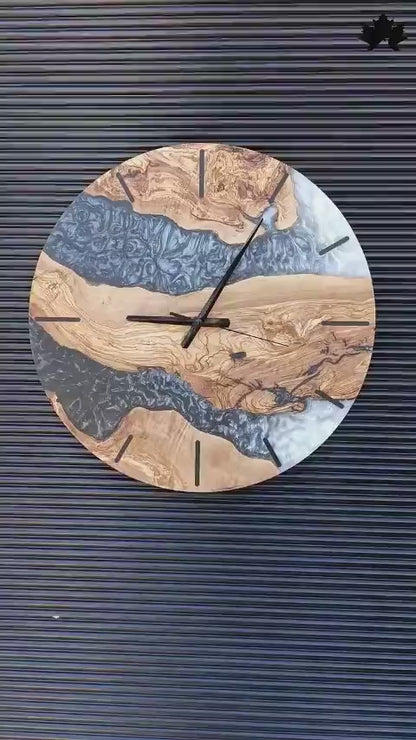 Black & Pearl Epoxy River Design | Handcrafted Wooden Clocks by Fankaarlok