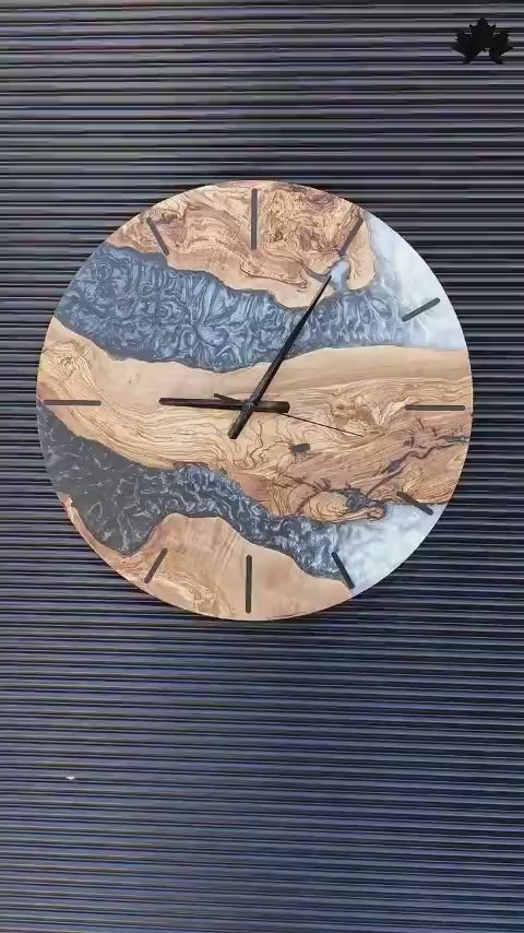 Black & Pearl Epoxy River Design | Handcrafted Wooden Clocks by Fankaarlok