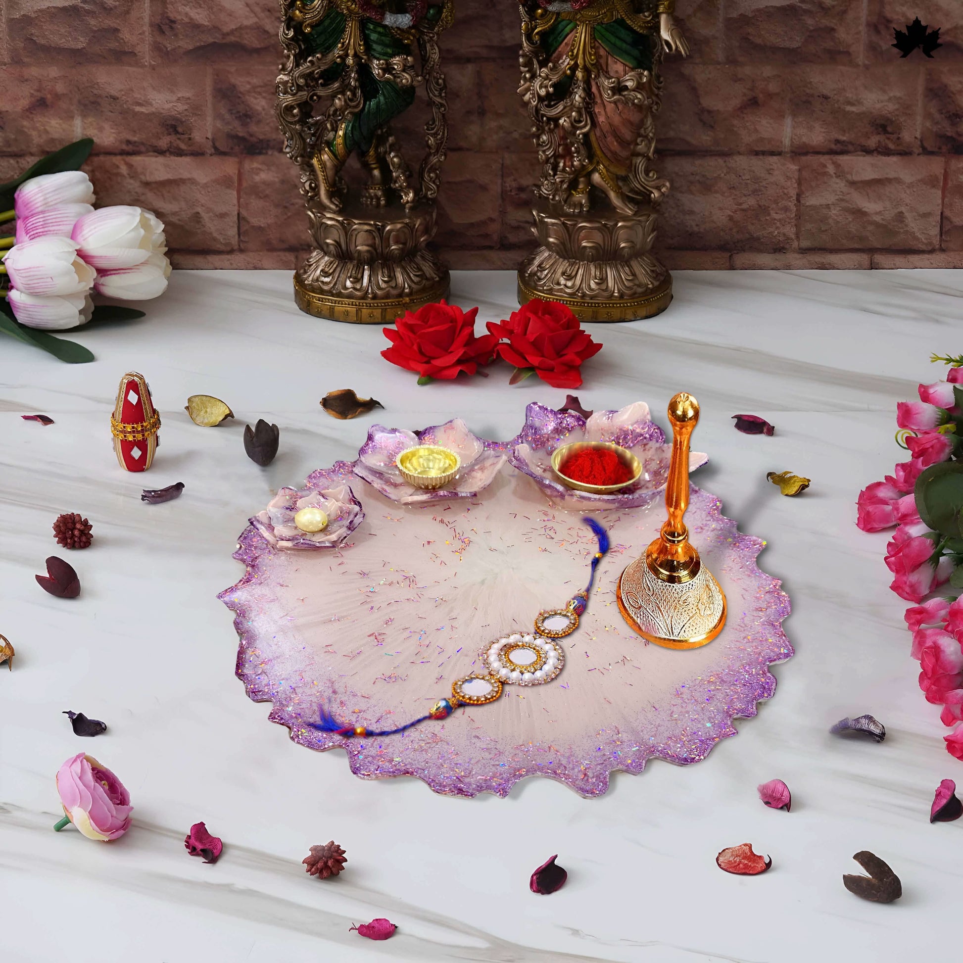 Lavender Radiance Shagun Pooja Thali with Lotus Bowls | Fankaarlok - Fankaarlok
