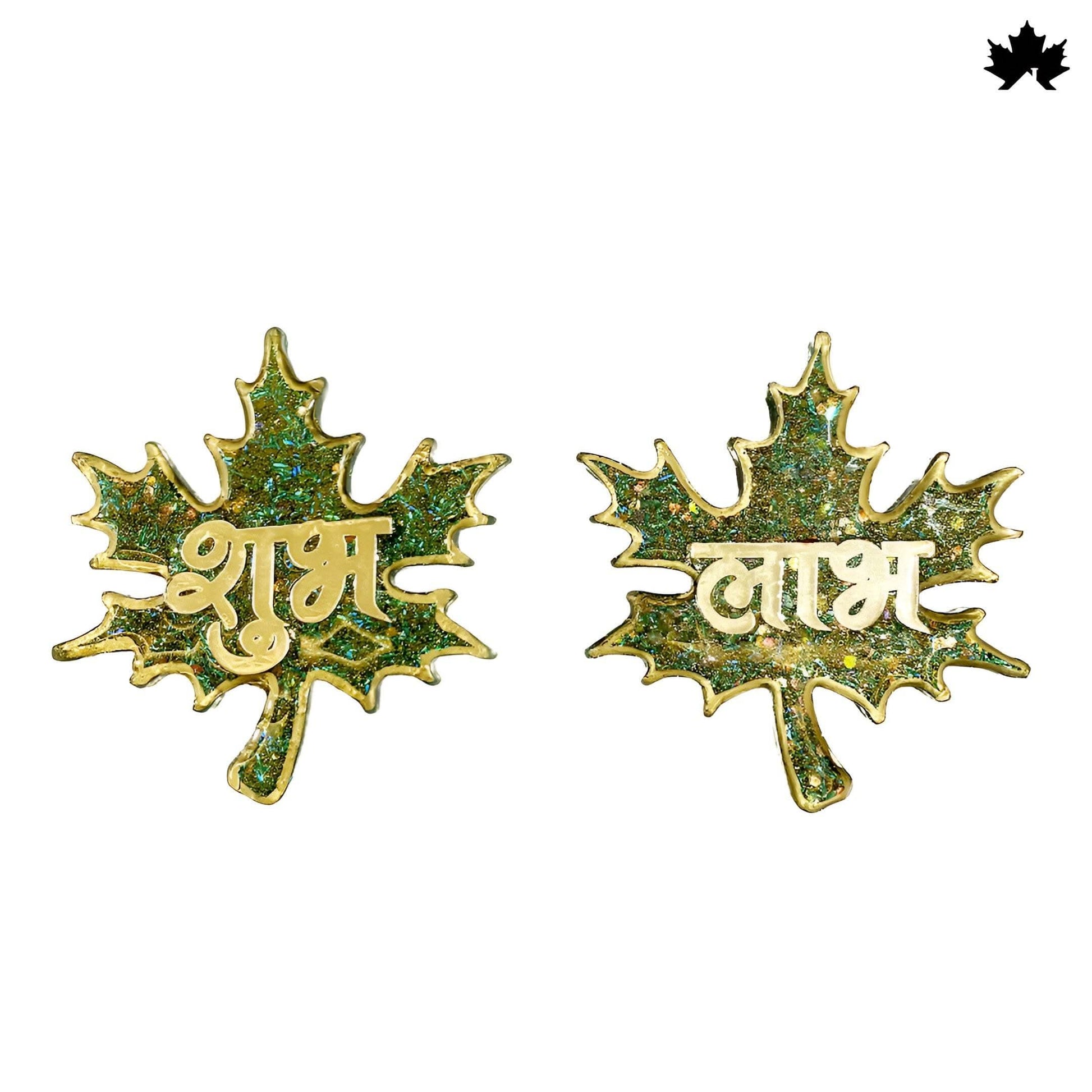 Glittering Green Shubh Laabh Pair - Autumn Leaf Collection - Fankaarlok
