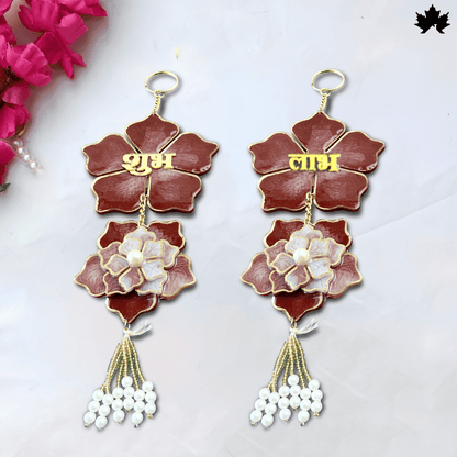 Handmade Shubh Labh for Pooja Room with Red Floral & Pearl Design | Fankaarlok - Fankaarlok