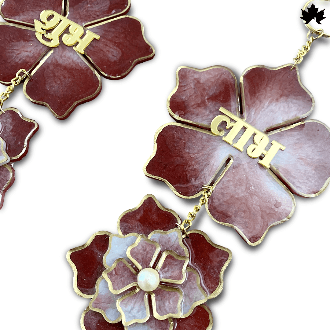 Handmade Shubh Labh for Pooja Room with Red Floral & Pearl Design | Fankaarlok - Fankaarlok