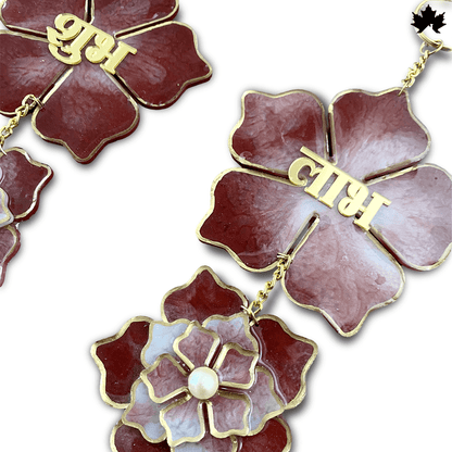 Handmade Shubh Labh for Pooja Room with Red Floral & Pearl Design | Fankaarlok - Fankaarlok