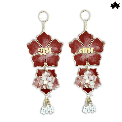 Handmade Shubh Labh for Pooja Room with Red Floral & Pearl Design | Fankaarlok - Fankaarlok