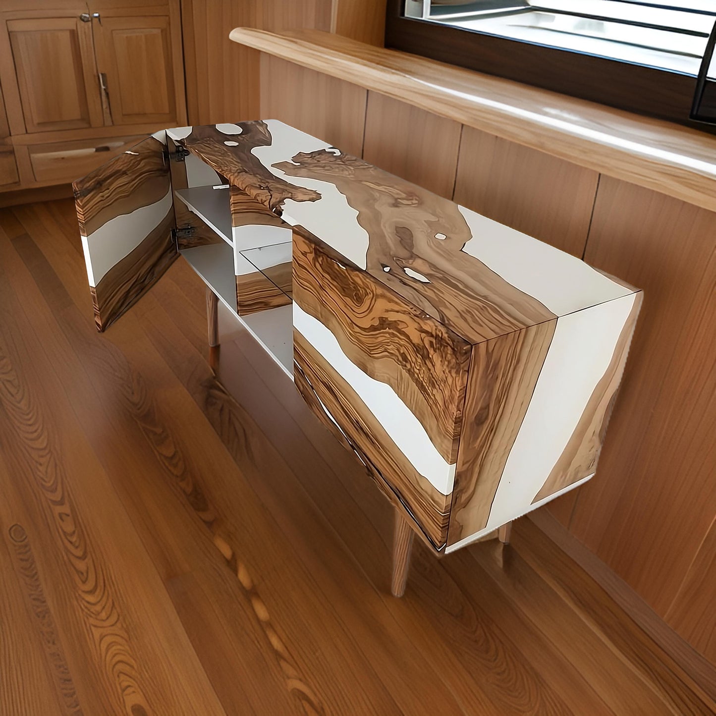 Wooden TV Unit – Modern Resin & Wood Console | Fankaarlok