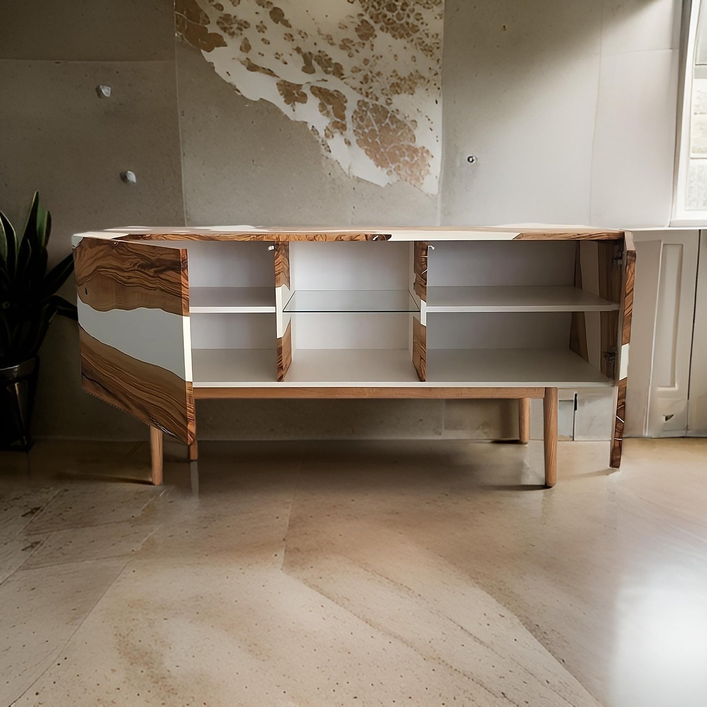 Wooden TV Unit – Modern Resin & Wood Console | Fankaarlok