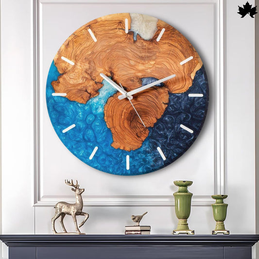Natural Decor Wall Clock – Blue Epoxy Art & Live-Edge Wood Design | Natural Decor Wall Clock by Fankaarlok
