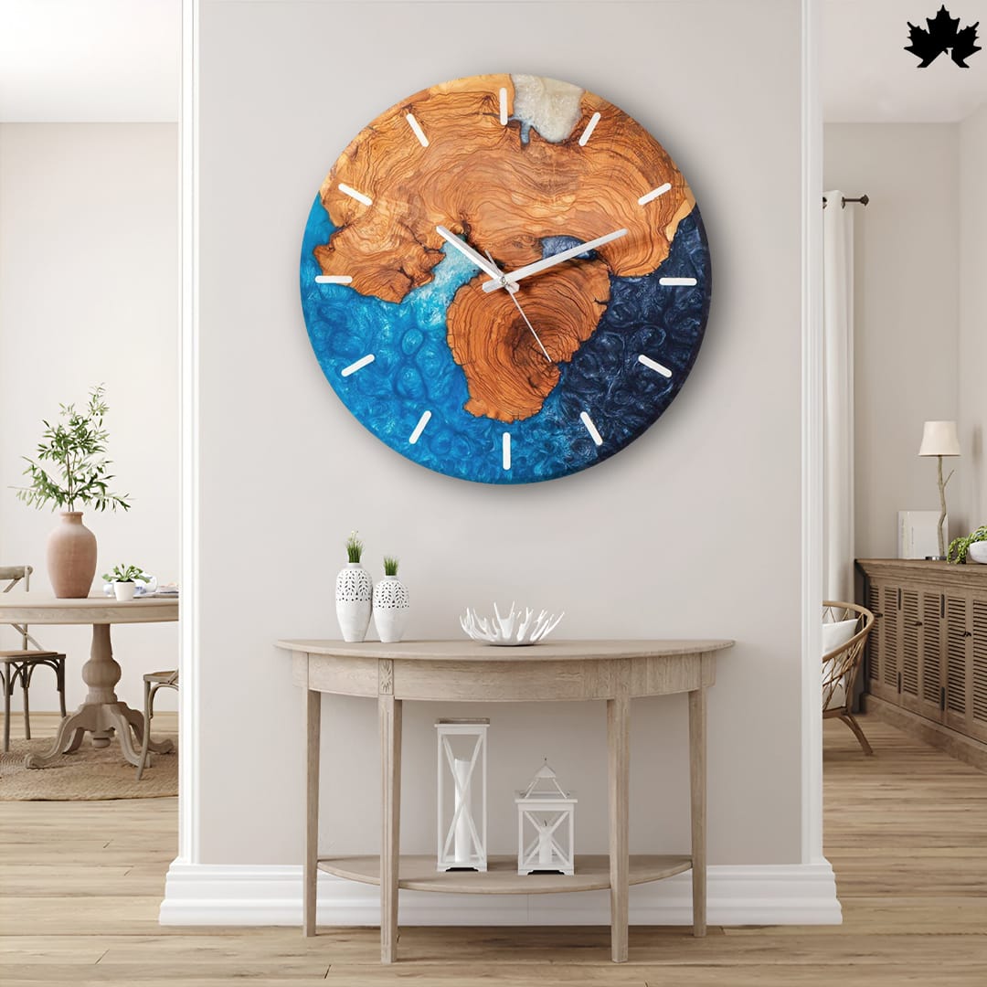 Natural Decor Wall Clock – Blue Epoxy Art & Live-Edge Wood Design | Natural Decor Wall Clock by Fankaarlok