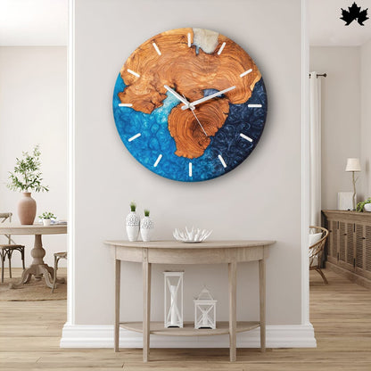 Natural Decor Wall Clock – Blue Epoxy Art & Live-Edge Wood Design | Natural Decor Wall Clock by Fankaarlok