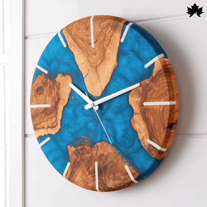 Blue Epoxy Art with Natural Wood | Unique Wooden Wall Clock Design by Fankaarlok