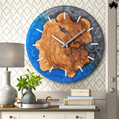 Blue & Grey with Natural Wood | Bedroom Home Decor Clock by Fankaarlok