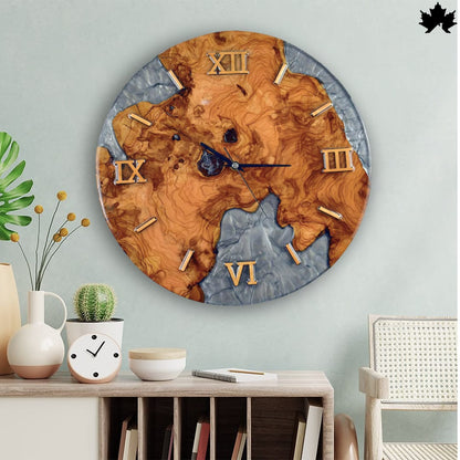 Grey Epoxy Marble Design | Wooden Clock for Living Room by Fankaarlok