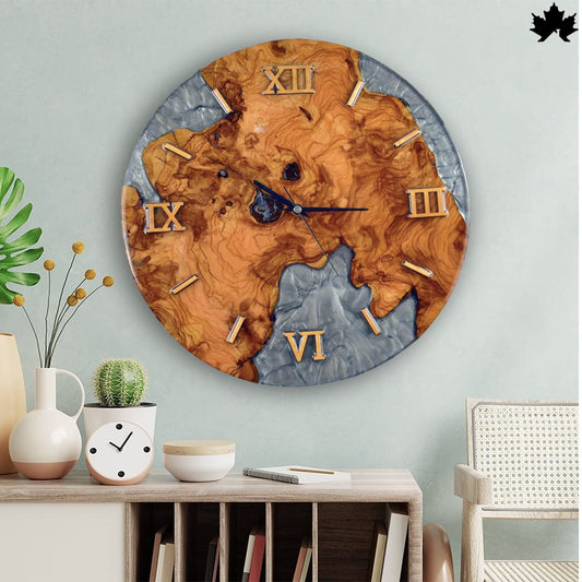 Grey Epoxy Marble Design | Wooden Clock for Living Room by Fankaarlok