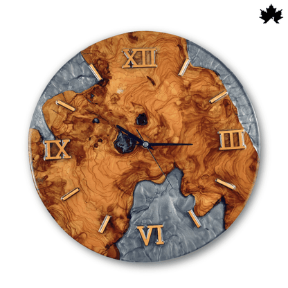 Grey Epoxy Marble Design | Wooden Clock for Living Room by Fankaarlok