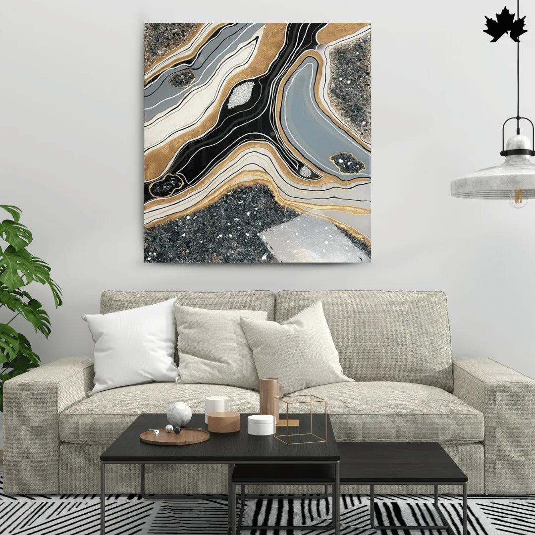 Monochrome Aura Panel – Resin Abstract Art for Sofa Wall | Fankaarlok