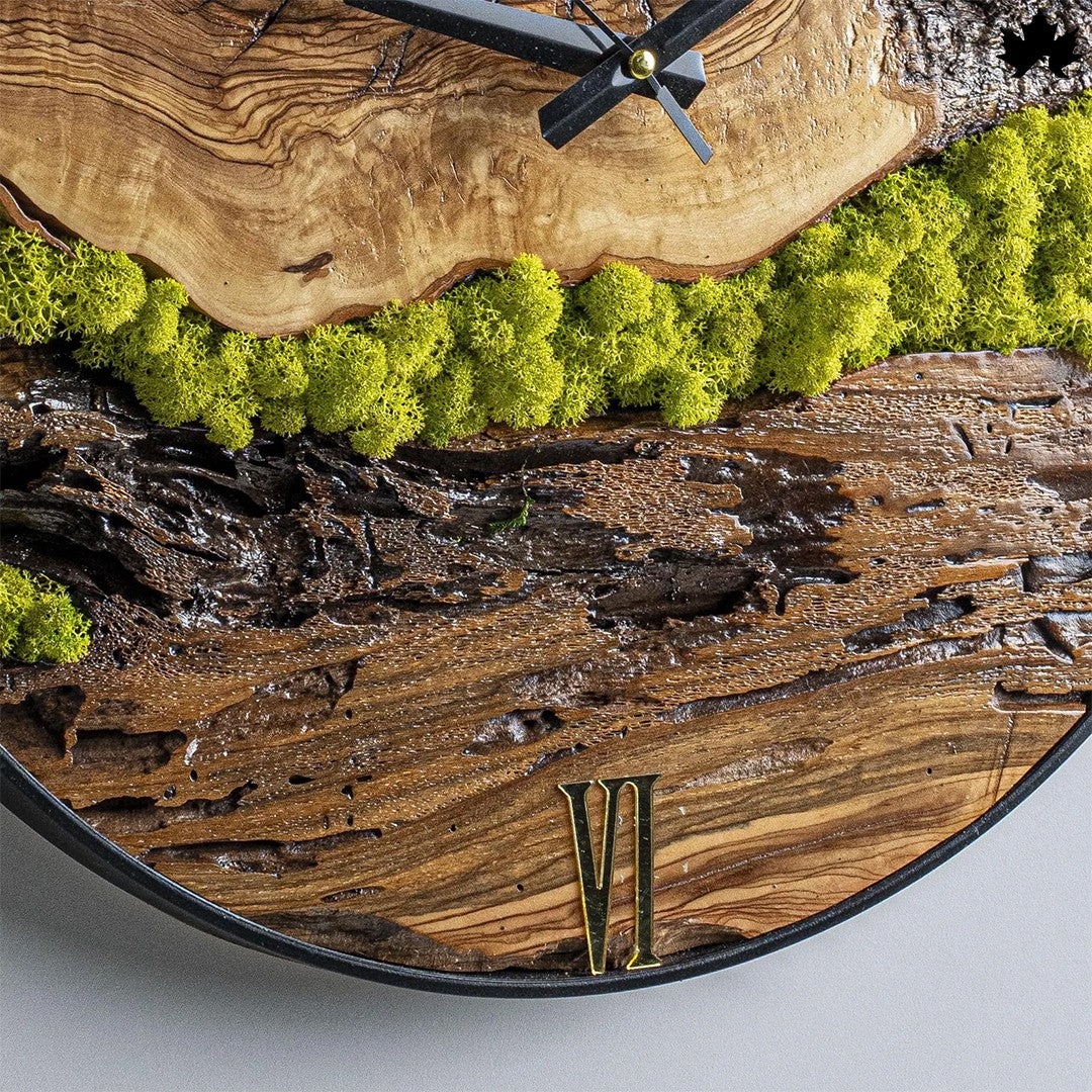Natural Wood & Preserved Moss Design | Eco Friendly Wall Clock by Fankaarlok