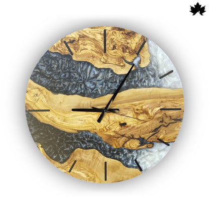 Black & Pearl Epoxy River Design | Handcrafted Wooden Clocks by Fankaarlok